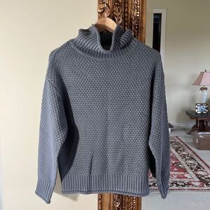 Gray Tunic Length Turtleneck Knit Pullover Sweater Chunky Grey Size Small